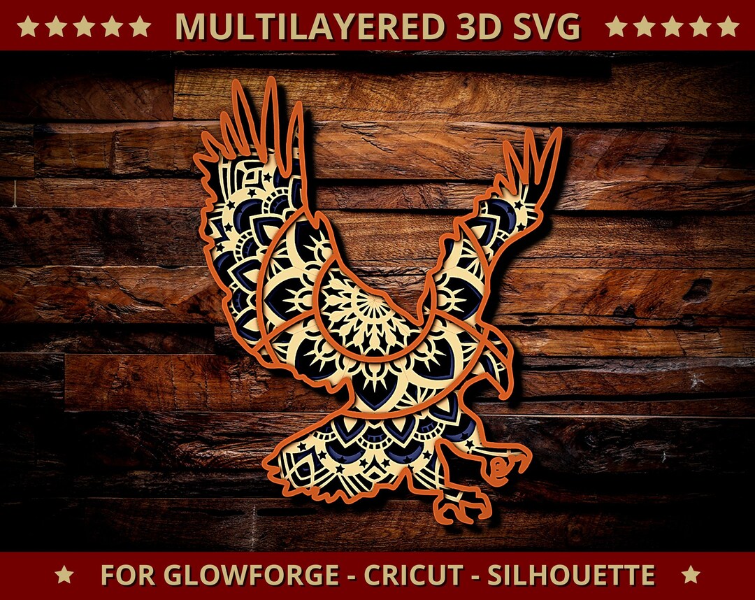 3D Eagle SVG Mandala Svg Cut File for Glowforge Laser Cut Silhouette ...