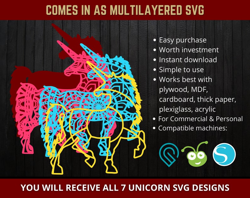 Download Unicorn Mandala Svg 3d Multilayered Mandala Svg Premium Bundle Design For Glowforge Laser Cut Cricut Silhouette Cutting Machines Multilayer Party Decor Paper Party Supplies