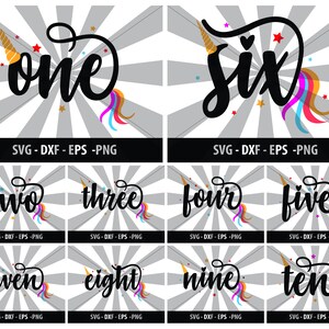 Birthday Unicorn Age Svg Design Bundle files for GLOWFORGE Laser Cut CRICUT SILHOUETTE Cutting Machine - 1 to 10 years old age unicorn svg
