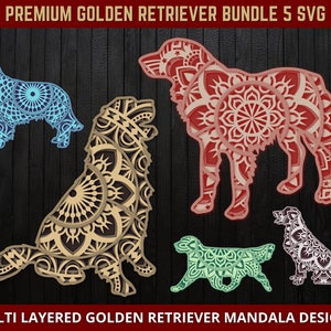 Golden Ritriever SVG Mandala 3D Multilayered Dog SVG Bundle Design for Glowforge Laser Cut Cricut Silhouette Cutting Machines Multilayer