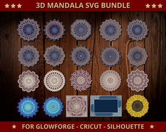 Mandala SVG files 3D Mandala Svg Bundle for Glowforge Laser Cut, Cricut, Silhouette Cutting Machine 20 Layered Svg Designs Multi Layers Svg