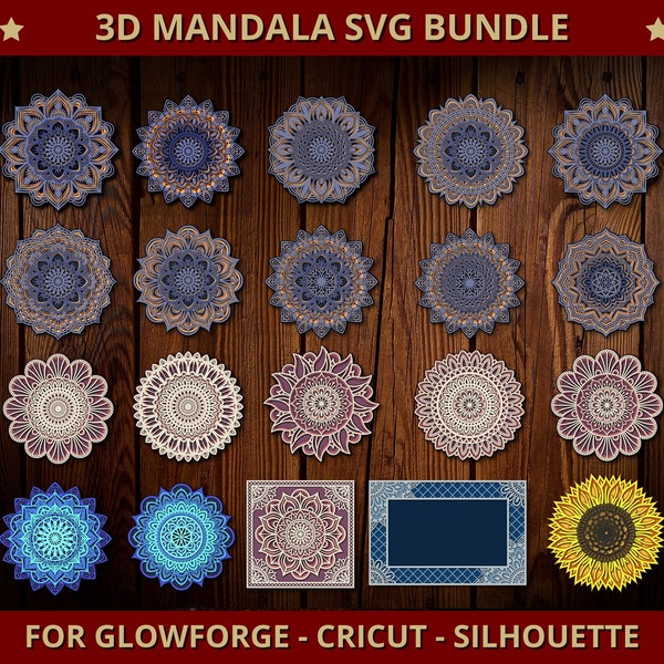Mandala SVG files 3D Mandala Svg Bundle for Glowforge Laser Cut, Cricut, Silhouette Cutting Machine 20 Layered Svg Designs Multi Layers Svg