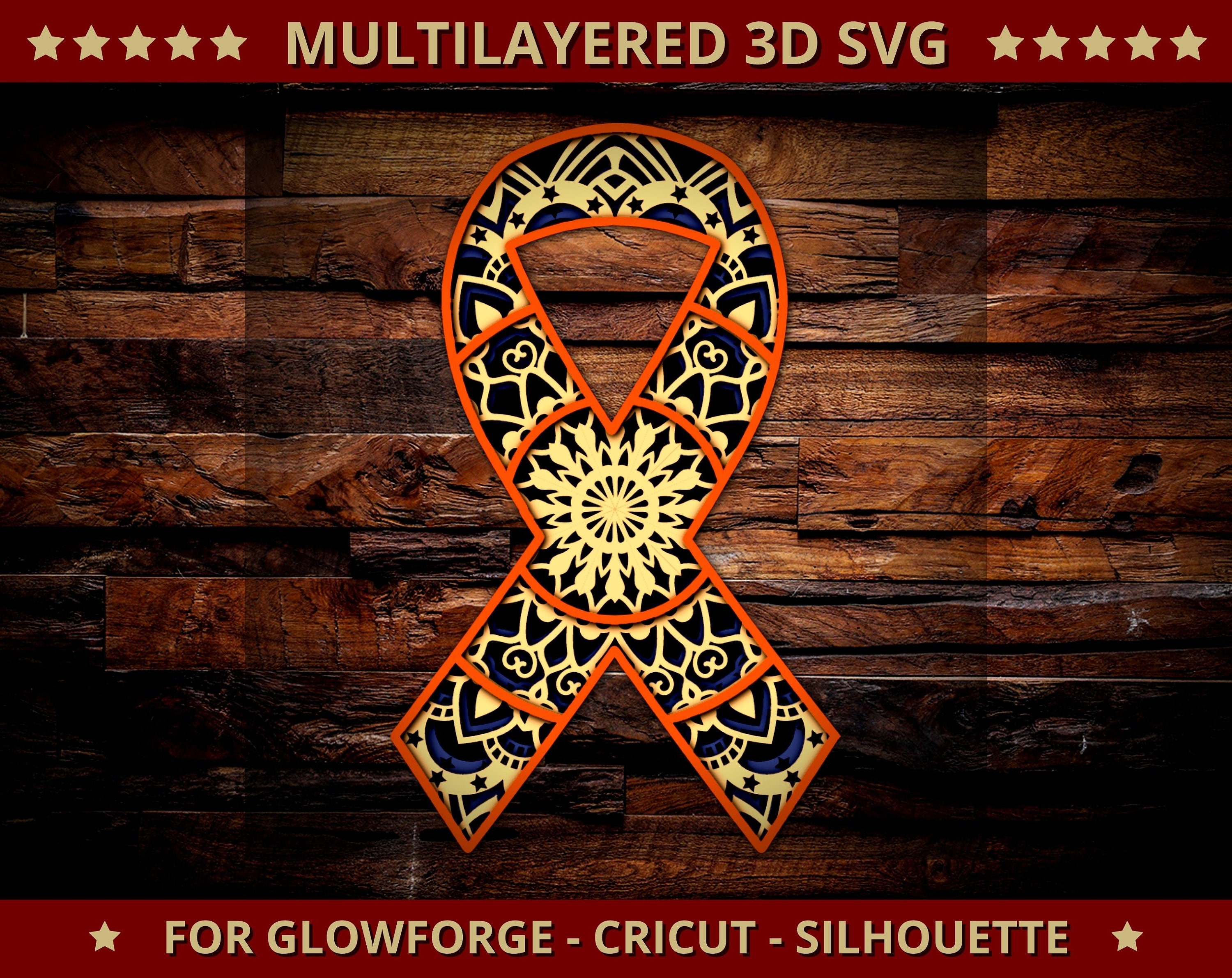 3D Cancer Ribbon SVG Awareness SVG Mandala Svg Cut File for Glowforge ...