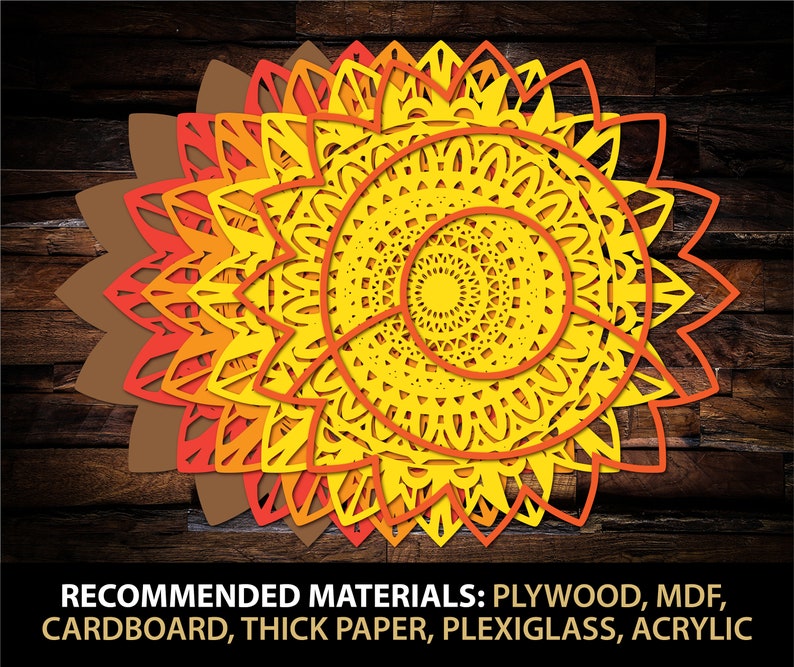 Download Confetti Paper Party Supplies Silhouette Sunflower Multilayer 3d Mandala Svg Files For Glowforge Laser Cut Cricut Cutting Machine Layered Svg Zentangle Sun Flower Svg
