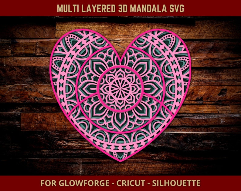 Download Paper Party Supplies Cricut Heart Svg 3d Multi Layer Mandala Svg Files For Glowforge Laser Cut Silhouette Cutting Machine Layered Mandala Svg Party Decor