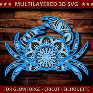 Krabbe Mandala Plotterdatei für Glowforge Laser Cut Silhouette Cricut 3D Mandala Krabbe SVG Zentangle Multi Layered Krabbe geschnitten Datei
