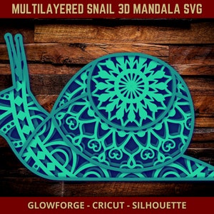 Schnecke SVG Mandala SVG schneiden Datei für Glowforge Laser Cut, Silhouette, Cricut Schneidemaschine 3D Mandala Zentangle geschichtet niedliche Schnecke Clip Art