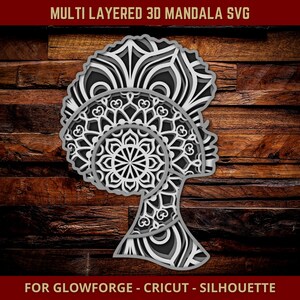 Afro Girl SVG 3D Mandala Cut File for Glowforge Laser Cut Silhouette Cricut Cutting Machine Afro Black Woman Zentangle Layered 4 Layers Svg