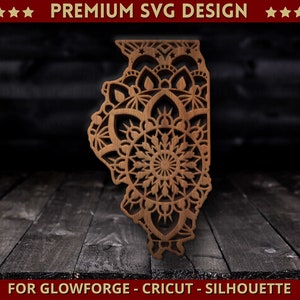 Illinois Mandala Svg Cut bestand Illinois State Map Single Layer Dxf Zentangle voor Cricut Glowforge Laser Cut Silhouette Snijmachine