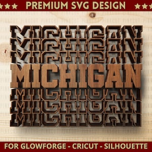Michigan gespiegelde staat naam Svg Cut bestand één laag Svg Dxf Png voor Cricut Glowforge Laser Cut silhouet snijmachine + BONUS
