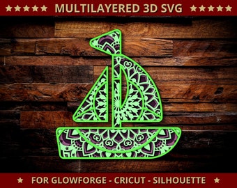 3D Boat SVG Mandala Svg Cut File for Glowforge Laser Cut Silhouette Cricut Cutting Machine 3D Mandala Zentangle Multi Layer 4 Layered Svg