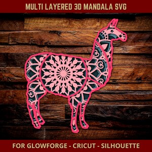 Lama SVG 3D Mandala Multi Layer Lama Svg Zentangle Cut File pour Glowforge Laser Cut, Silhouette Cricut Cutting Machine Clip Art Design