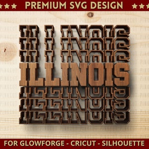 Illinois gespiegelde staat naam Svg Cut bestand één laag Svg Dxf Png voor Cricut Glowforge Laser Cut silhouet snijmachine + BONUS