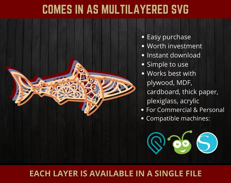 Download Shark Svg 3d Mandala Cut File For Glowforge Laser Cut Silhouette Cricut Cutting Machine Shark Zentangle Layered Sea Creature 4 Layers Svg Party Supplies Party Decor Lifepharmafze Com