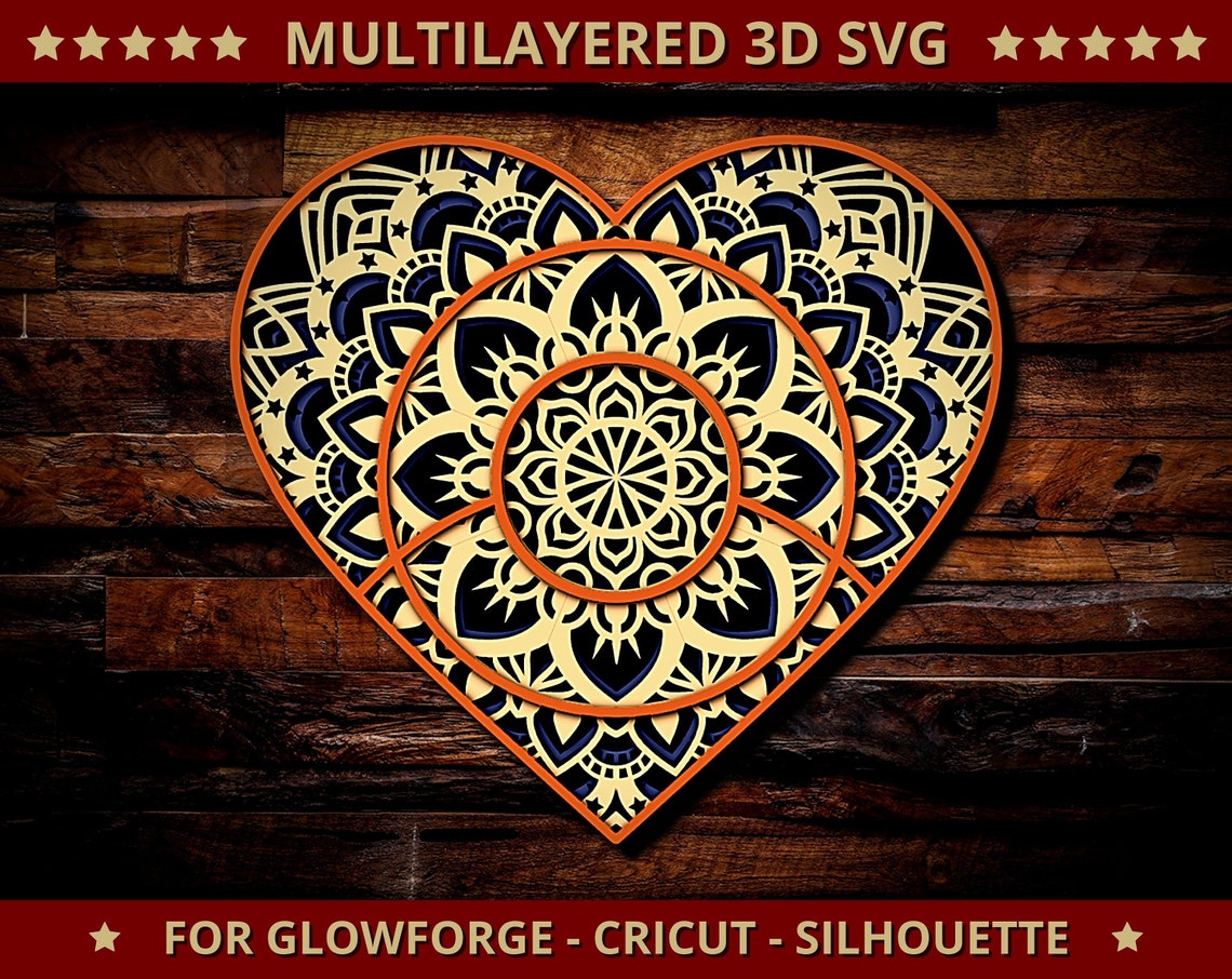 Download 3D Heart SVG Mandala Svg Cut File for Glowforge Laser Cut | Etsy
