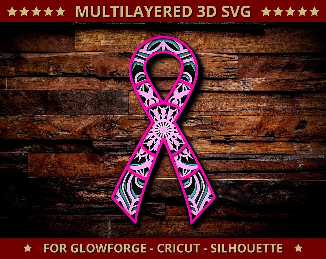 3D Awareness Ribbon SVG Mandala Svg Cut File for Glowforge Laser Cut ...