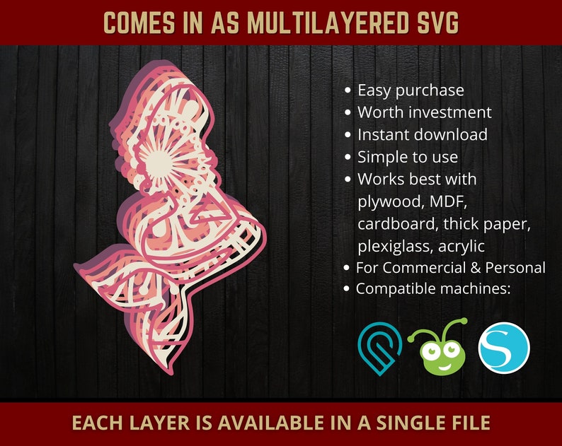 Download Silhouette Cutting Machine Layered Mandala Little Mermaid Svg Cricut Mandala Mermaid Svg 3d Multi Layer Svg File For Glowforge Laser Cut Party Supplies Paper Party Supplies