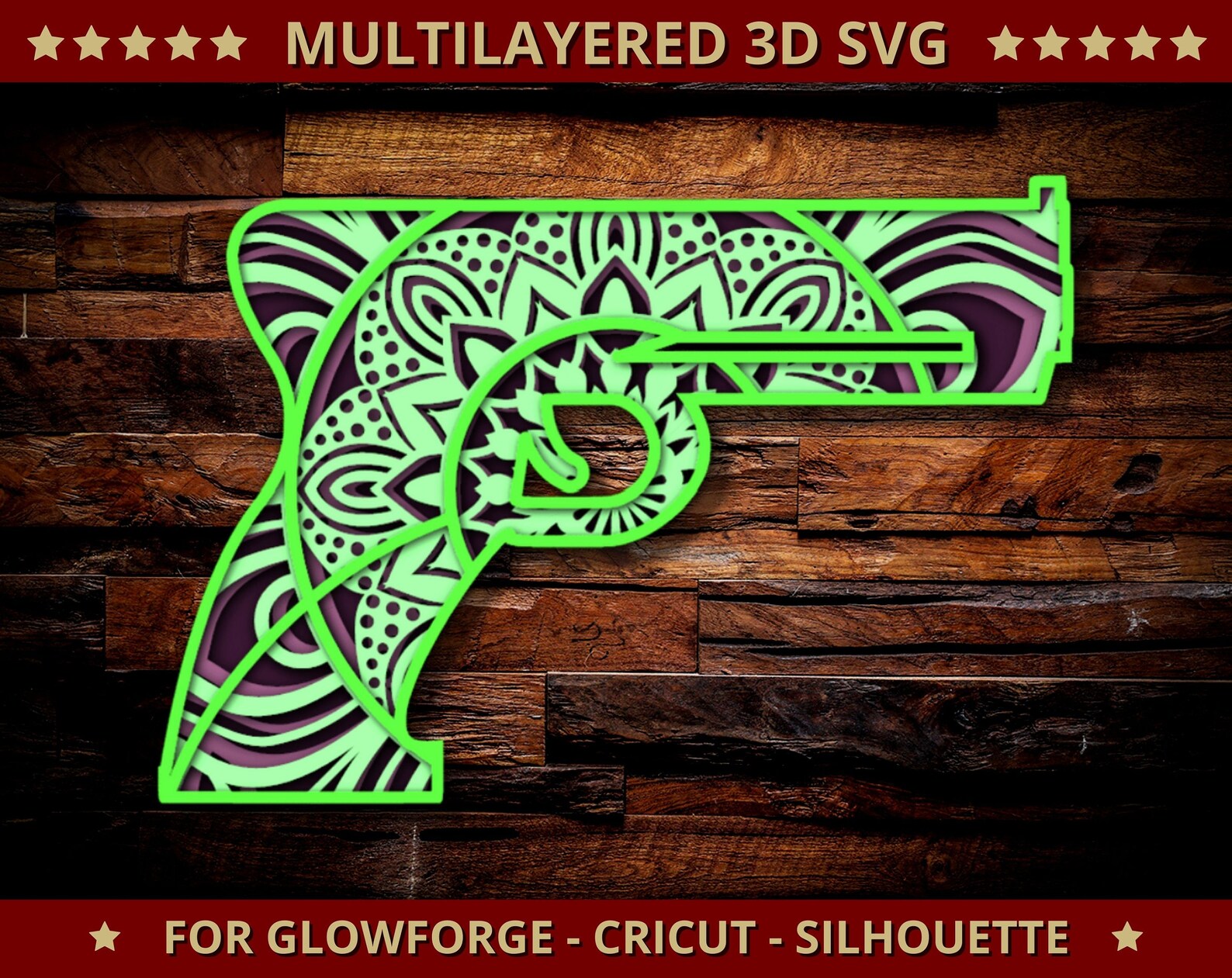 Download 3D Gun SVG Mandala Svg Cut File for Glowforge Laser Cut | Etsy