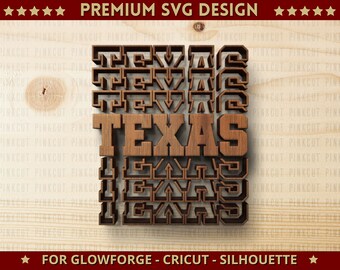 Texas Mirrored State Name Svg Cut file Single Layer Svg Dxf Png for Cricut Glowforge Laser Cut Silhouette Cutting Machine + BONUS