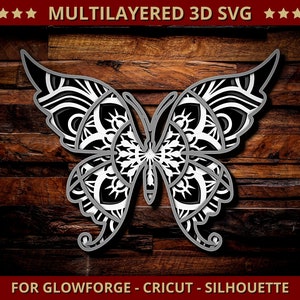 Schmetterling Mandala SVG 3D Schmetterling SVG geschnitten Datei für Glowforge Laser Cut Silhouette Cricut Maschinen 3D Zentangle MultiLayers 4 Layered Design