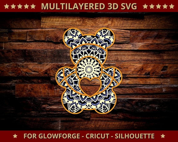 Download 3d Teddy Bear Svg Mandala Svg Cut File For Glowforge Laser Cut Etsy