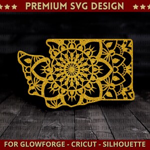 Washington Mandala Svg Cut bestand USA State Map Single Layer Dxf Zentangle voor Cricut Glowforge Laser Cut Silhouette Snijmachine