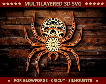 Spider SVG Mandala Svg Cut File for Glowforge Laser Cut Silhouette Cricut Cutting Machine Spider 3D Mandala Zentangle 4 Multi Layers