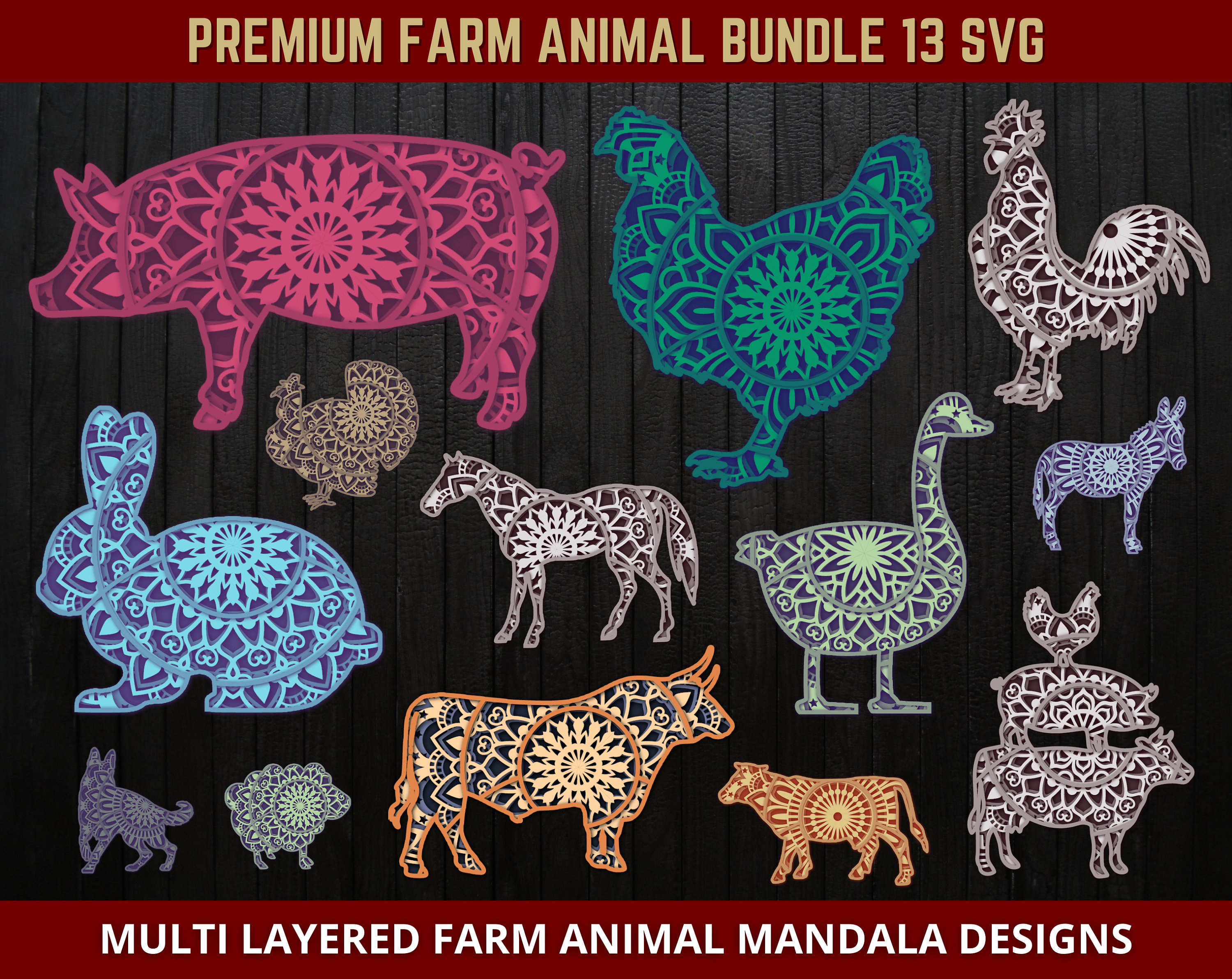 Farm Animals SVG Mandala 3D Multilayered SVG Bundle ...