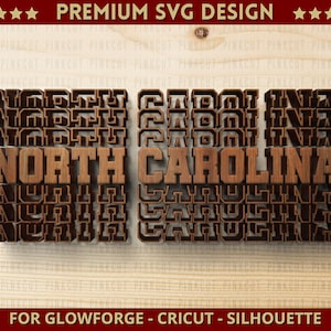North Carolina Mirrored State Name Svg Cut file Single Layer Svg Dxf Png for Cricut Glowforge Laser Cut Silhouette Cutting Machine + BONUS