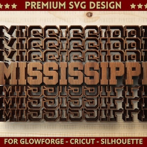 Mississippi gespiegelte Bundesstaat Name geschnitten Datei Single-Layer-Svg Dxf Png für Cricut Glowforge Laser Cut Silhouette Schneidemaschine + BONUS