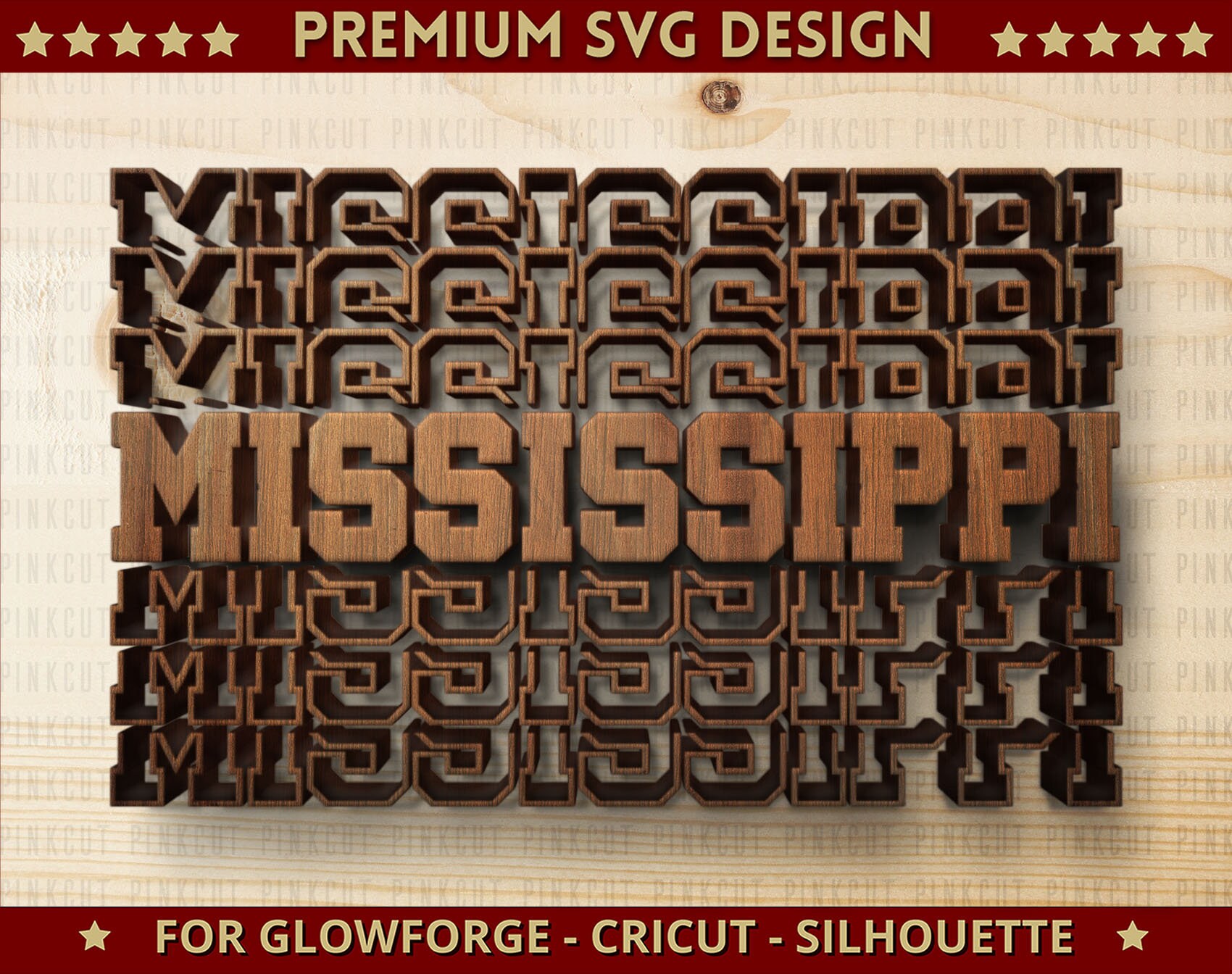 Mississippi Mirrored State Name Svg Cut file Single Layer Svg Dxf Png for Cricut Glowforge Laser Cut Silhouette Cutting Machine + BONUS