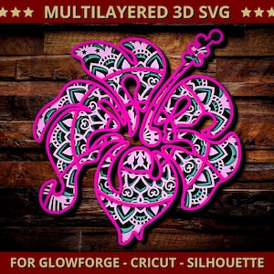 3D Hibiscus SVG Mandala Svg Cut File for Glowforge Laser Cut Silhouette Cricut Cutting Machine 3D Mandala Zentangle Multi Layer 4 Layers