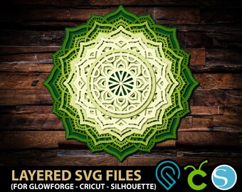 Mandala Svg 3D Layered Flower Svg files for GLOWFORGE Laser Cut, CRICUT, SILHOUETTE Cutting Machine Rose Mandala Svg Multilayer Svg Pattern