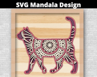Cat SVG Kitten Mandala Svg Cut File for Glowforge Laser Cut Silhouette Cricut Cutting Machine 3D Mandala Zentangle Digital Download