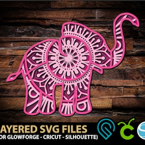 Babyolifant SVG olifant Mandala Svg Cut-bestand voor Glowforge Laser Cut, silhouet, Cricut snijmachine 3D Mandala Zentangle illustraties