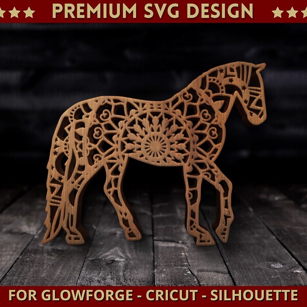 Fichier de coupe Svg Mandala cheval simple couche Design Dxf Svg cheval pour Cricut Glowforge découpé au Laser Silhouette Machine de découpe + BONUS