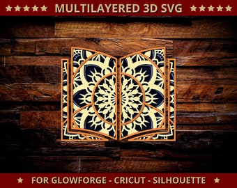 3D Book SVG Mandala Svg Cut File for Glowforge Laser Cut Silhouette Cricut Cutting Machine 3D Mandala Zentangle Multi Layer 4 Layered Svg