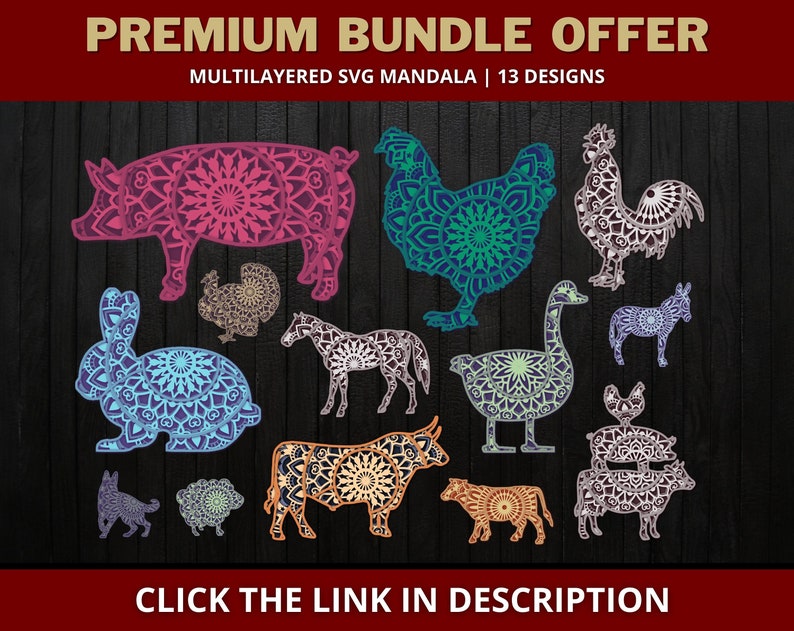 Donkey SVG Mandala Svg Cut File for Glowforge Laser Cut Silhouette Cricut Cutting Machine 3D Mandala Zentangle Digital Download Donkey Svg