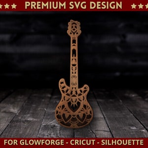 Gitaar Mandala Svg Cut bestand Single Layer elektrische gitaar Svg Dxf ontwerp voor Cricut Glowforge Laser Cut silhouet snijmachine + BONUS