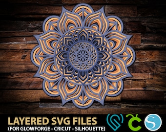 3D Mandala SVG files for Glowforge Laser Cut, Cricut, Silhouette Cutting Machine Layered Mandala Svg Lotus Mandala Svg