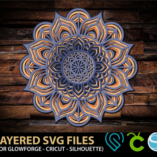 Archivos 3D Mandala SVG para Glowforge Laser Cut, Cricut, Silhouette Cutting Machine Layered Mandala Svg Lotus Mandala Svg