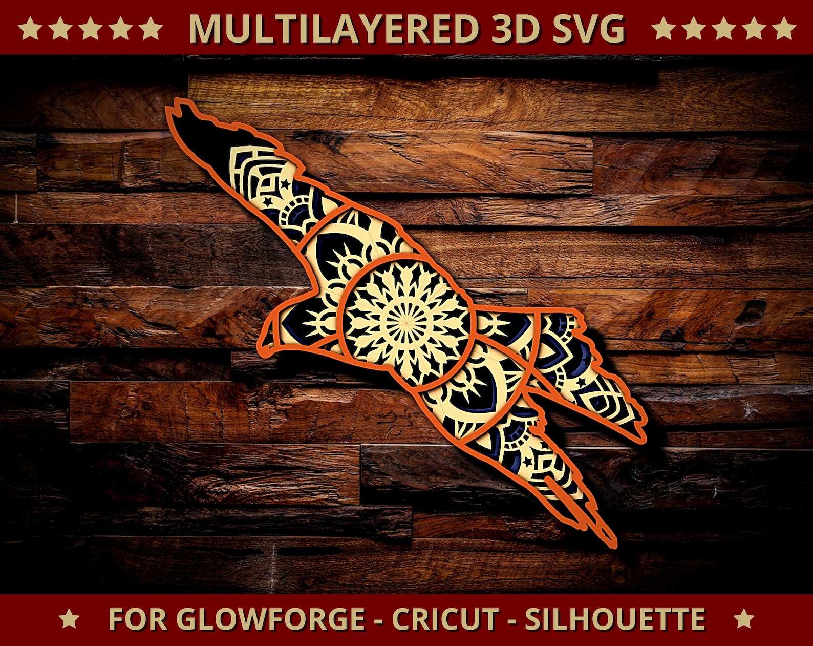 Download 3D Eagle SVG Mandala Svg Cut File for Glowforge Laser Cut | Etsy