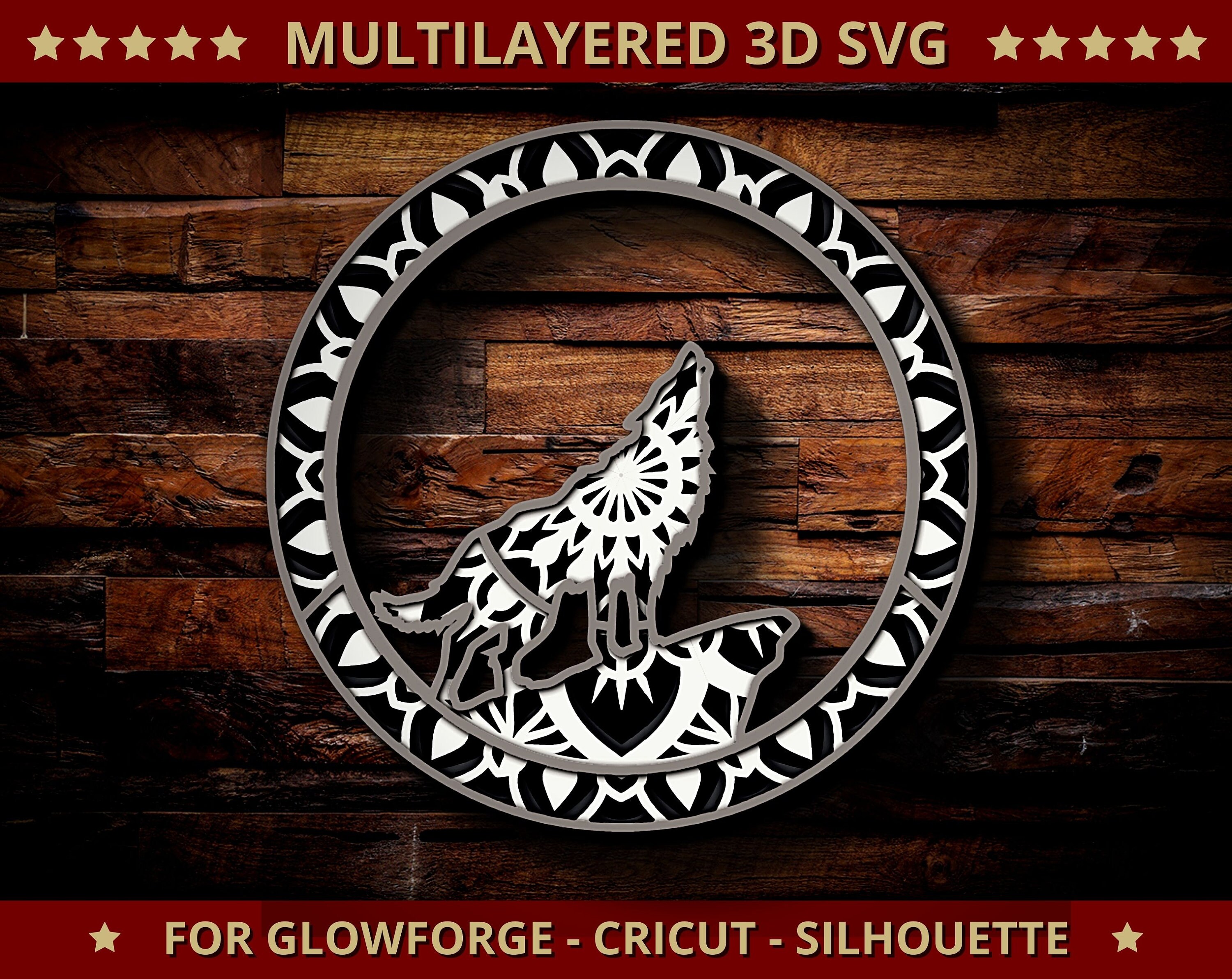 Download 3D Wolf SVG Mandala Svg geschnitten Datei für Glowforge ...