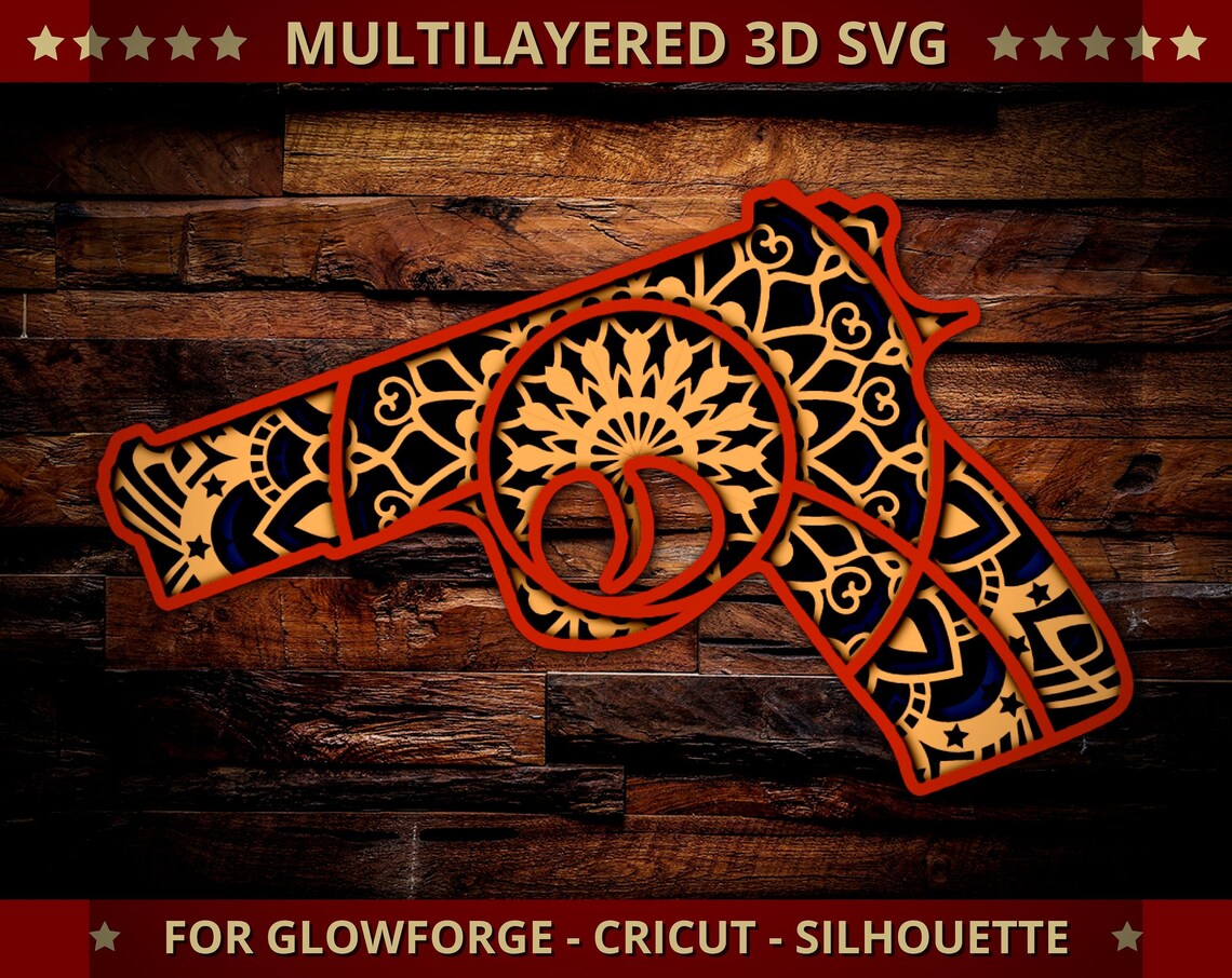 Download 3D Gun SVG Mandala Svg geschnitten Datei für Glowforge Laser | Etsy