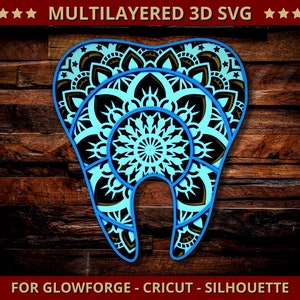 Tooth Mandala SVG 3D Tooth Layered Mandala Svg Cut File for Cricut Glowforge Laser Cut Silhouette 3D Mandala Zentangle Multi Layer 4 Layers