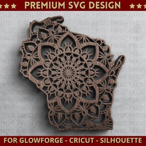 Wisconsin Svg Cut file USA State Map Single Layer Dxf Zentangle pour Cricut Glowforge Laser Cut Silhouette Machine de découpe + BONUS
