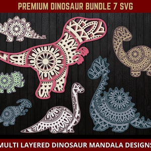 3D Baby Dinosaurier SVG Mandala Multilayered Design Dateien Premium Bundle für Glowforge Laser Cut Cricut, Silhouette Schneidemaschinen Multilayer