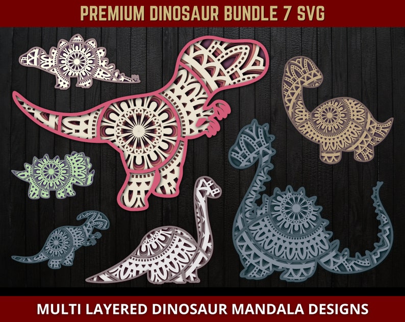 Download Paper Party Supplies Silhouette Cutting Machines Multilayer 3d Baby Dinosaur Svg Mandala Multilayered Design Files Premium Bundle For Glowforge Laser Cut Cricut Party Decor