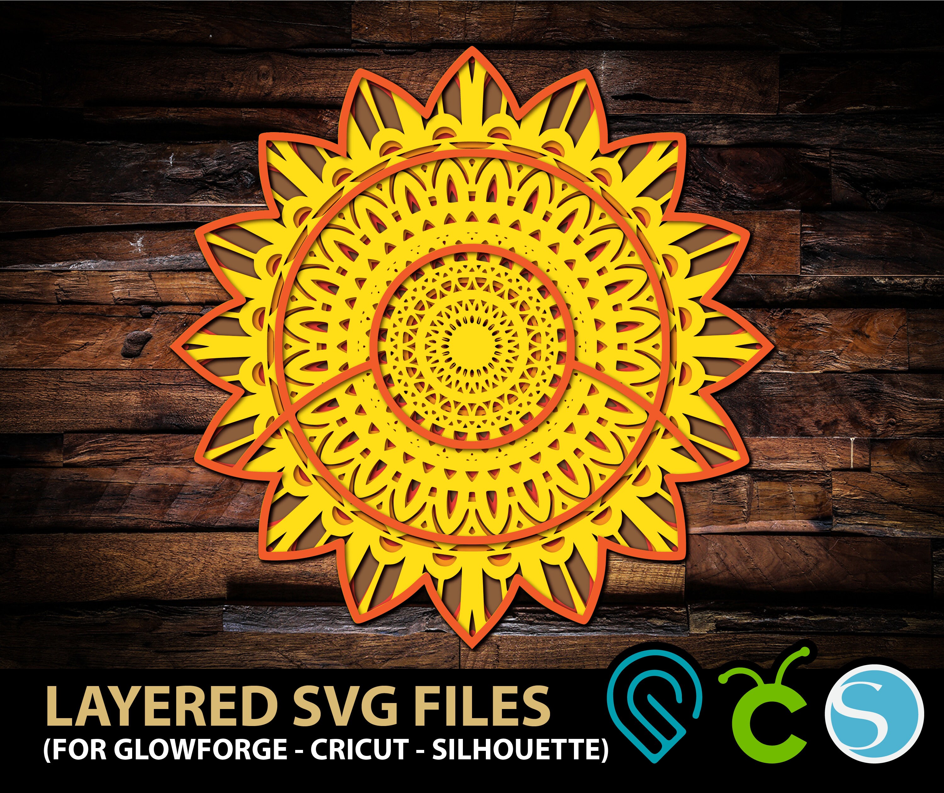 Download Sunflower Multilayer 3d Mandala Svg Files For Glowforge Laser Etsy