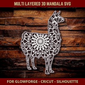 Lama SVG 3D Mandala Multi gelaagde Llama Svg Zentangle Cut-bestand voor Glowforge Laser Cut, silhouet Cricut snijmachine